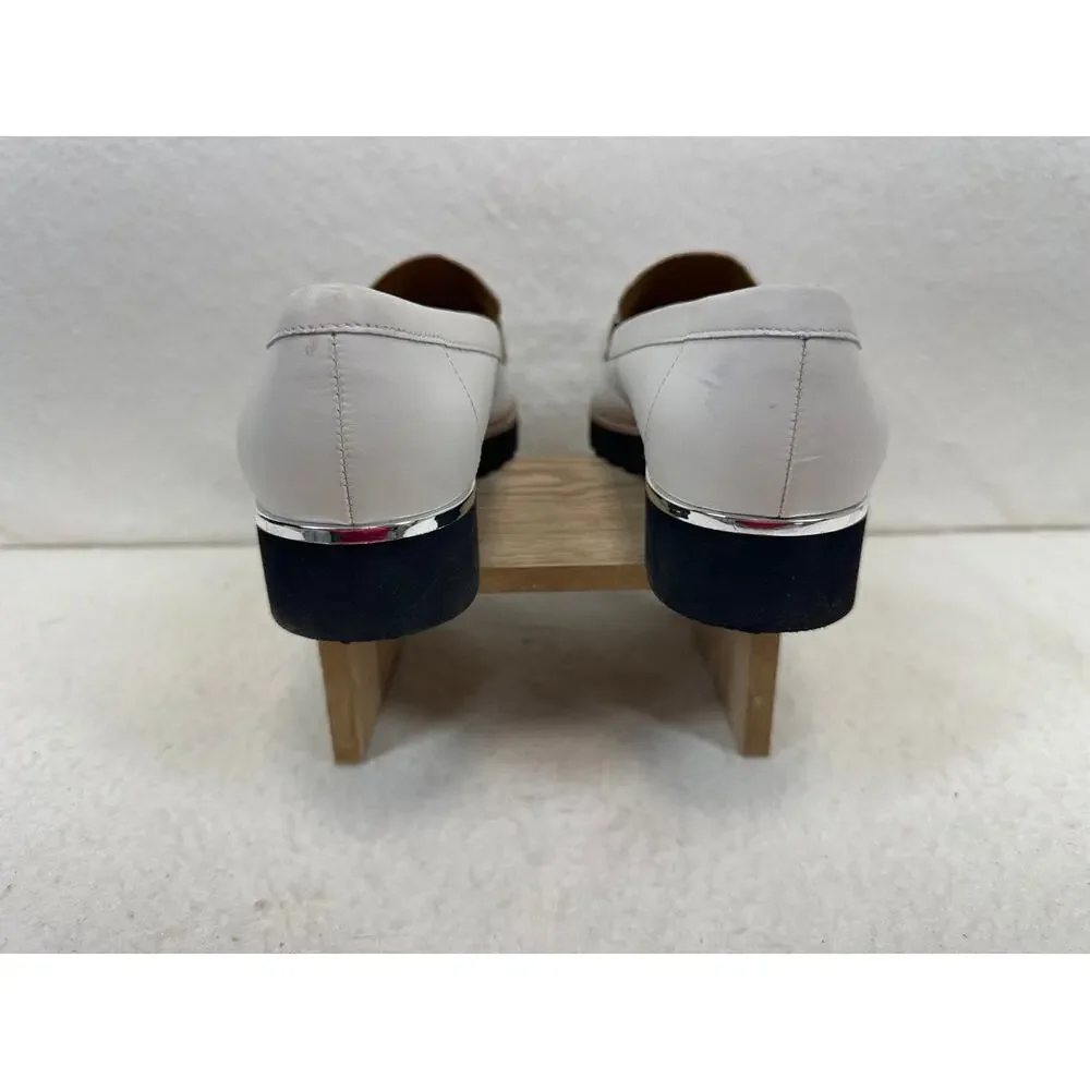 Franco Sarto White Leather Carolynn Tassel Loafer Silver Detail SZ 8.5 NWOT